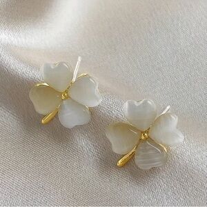 Gold & White Clover Stud Earrings